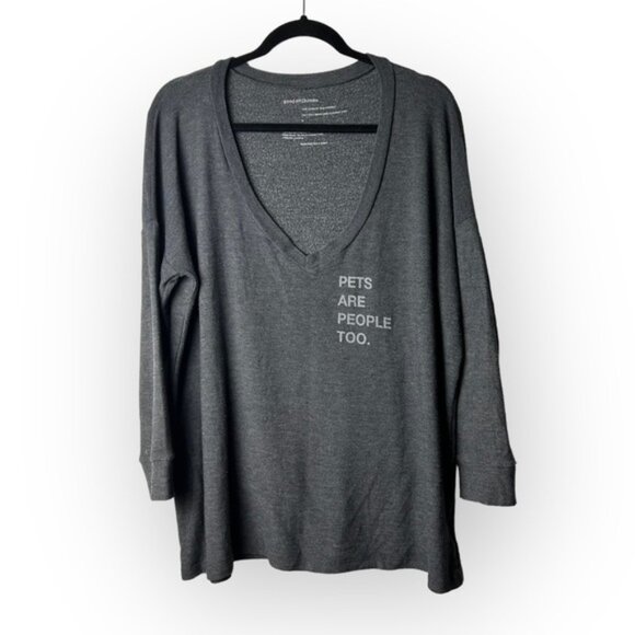 Good hYOUman  Grey Long Sleeve V Neck inchPets Are People Too.inch - Picture 3 of 6